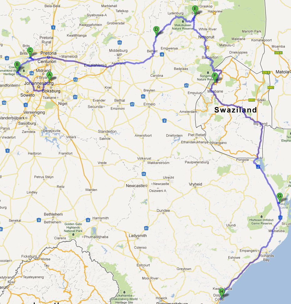 Our South African itinerary Our South African itinerary